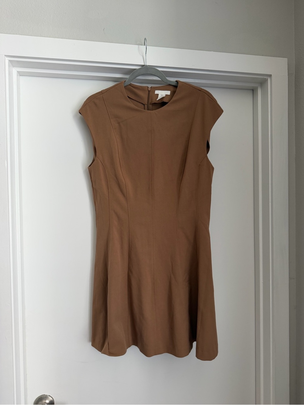 H&M Brown Cap-Sleeve A-Line Midi Dress
